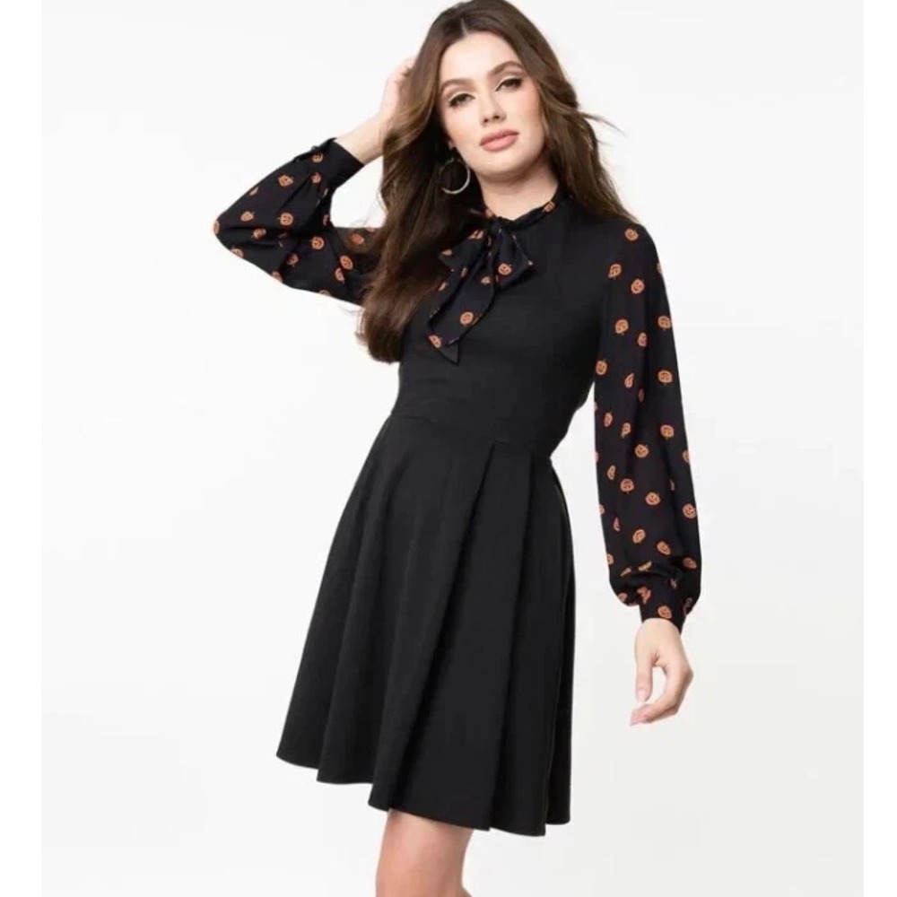 Smak Parlour‎ Pumpkin Print Halloween Dress Women's Small Black Retro Whimsigoth